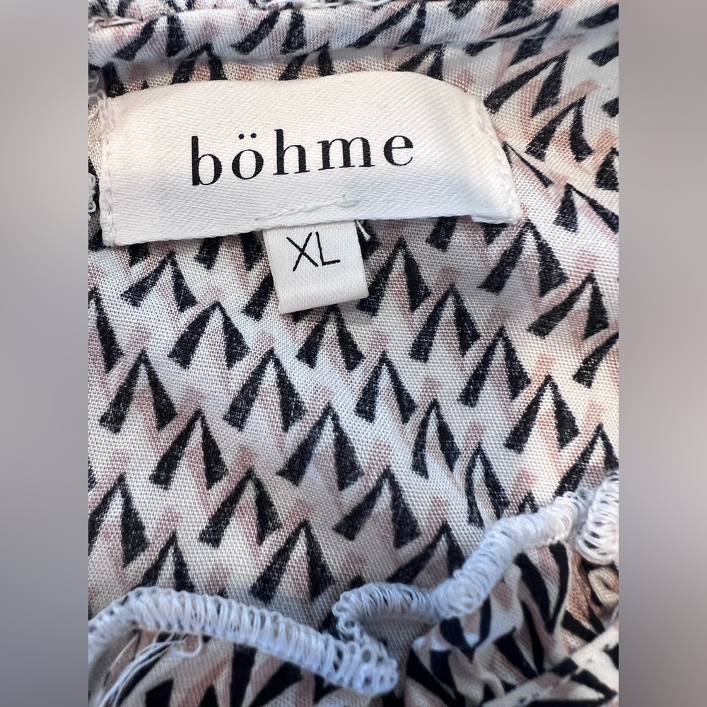 BOHME tiered high neck rayon midi dress in white brown & black print, size XL - Picture 5 of 9